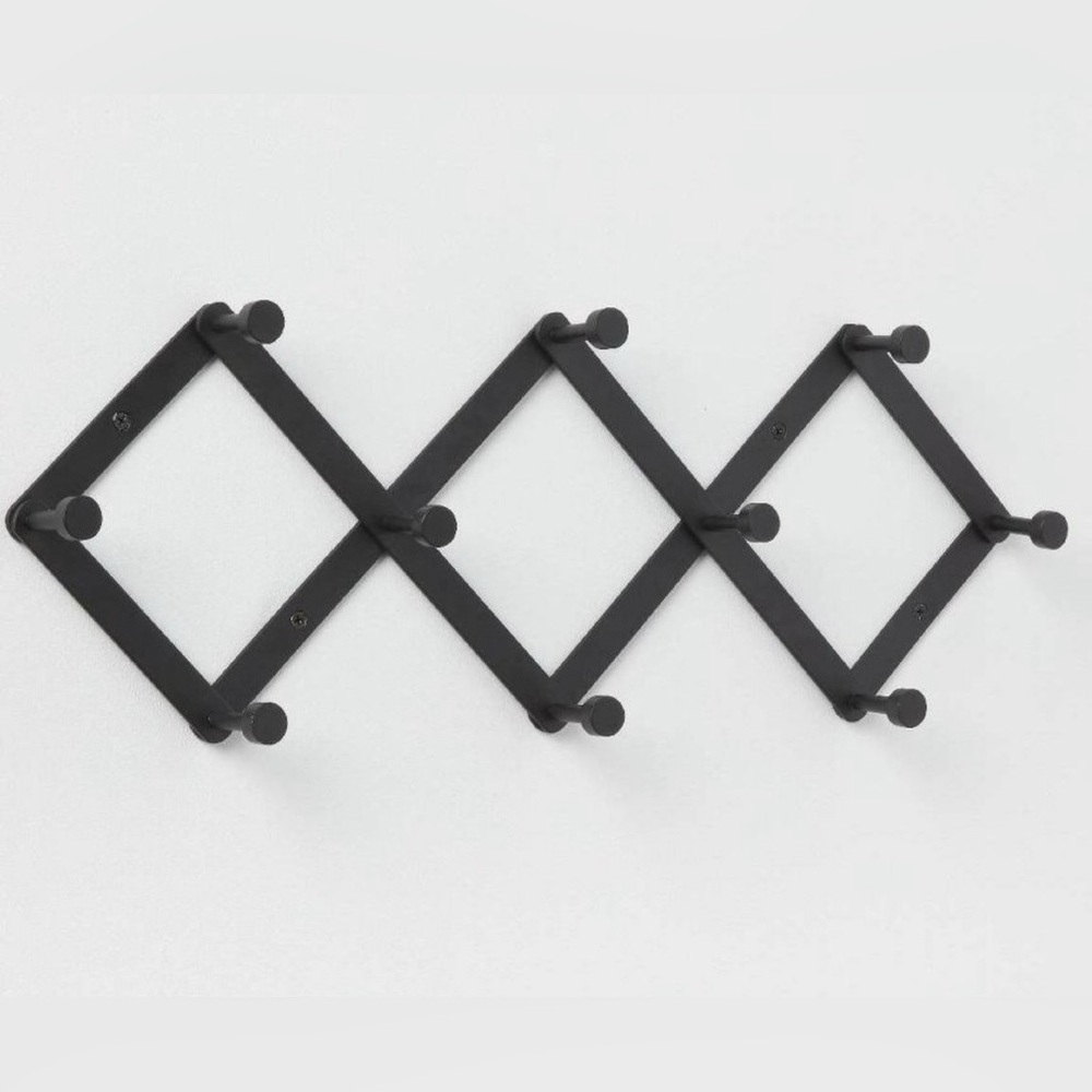 Black Metal Accordian Coat Rack Wall Hooks Towels Entry